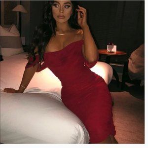 House of CB 'Carlotta' Red Ruched Draped Chiffon Dress NWOT